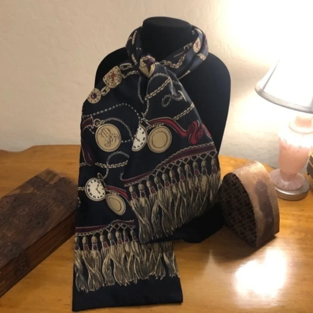 Long Black and Ref Classic Time Themed Scarf